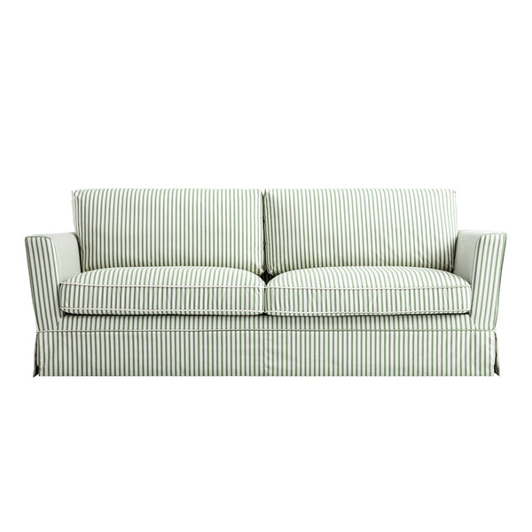Fitz Skirted Large 3 - Seater Sofa, Sage Striped Linen Blend - daals