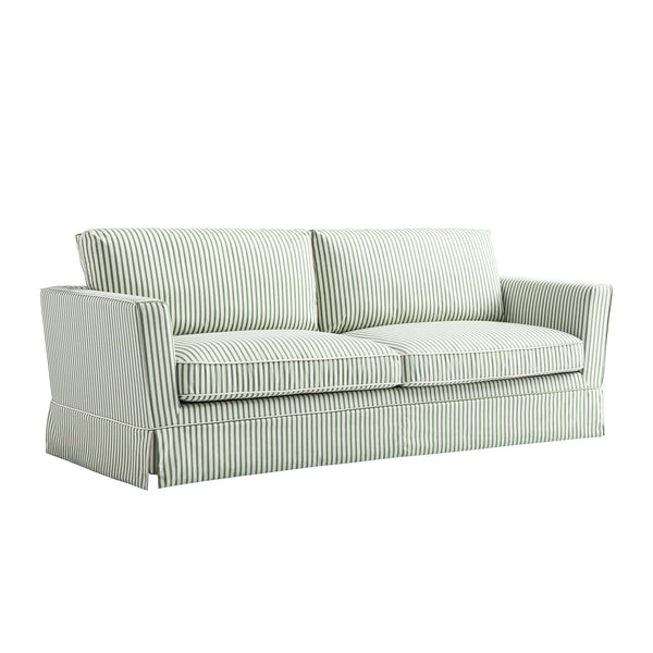 Fitz Skirted Large 3-Seater Sofa, Sage Striped Linen Blend