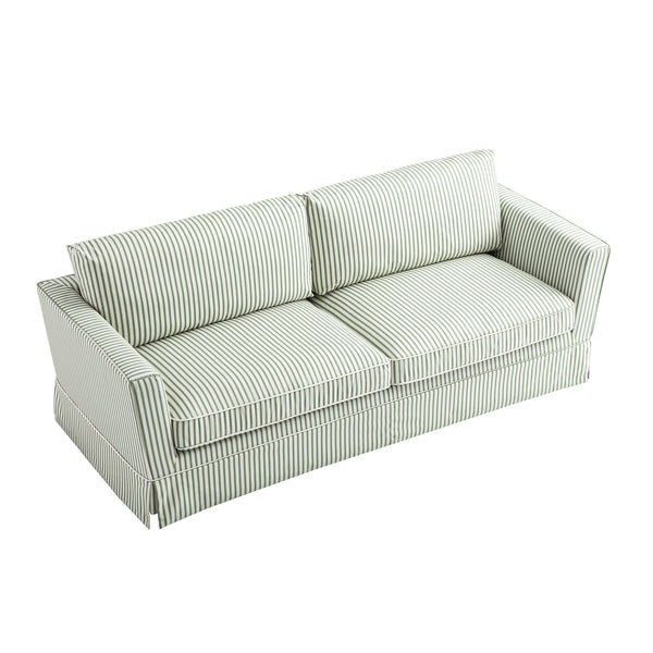 Fitz Skirted Large 3-Seater Sofa, Sage Striped Linen Blend
