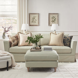 Fitz Skirted Large 3-Seater Sofa, Sage Striped Linen Blend