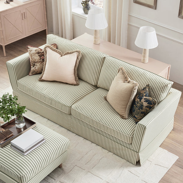 Fitz Skirted Large 3 - Seater Sofa, Sage Striped Linen Blend - daals