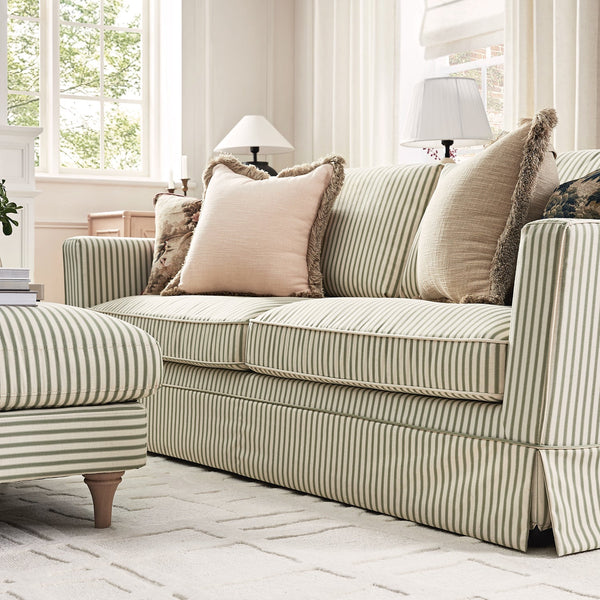 Fitz Skirted Large 3 - Seater Sofa, Sage Striped Linen Blend - daals