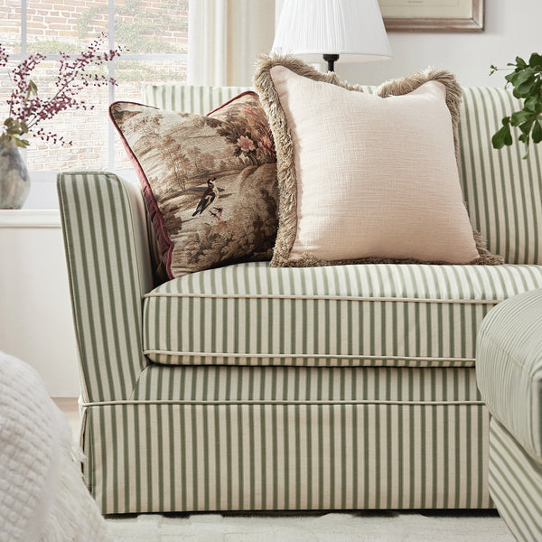 Fitz Skirted Large 3 - Seater Sofa, Sage Striped Linen Blend - daals