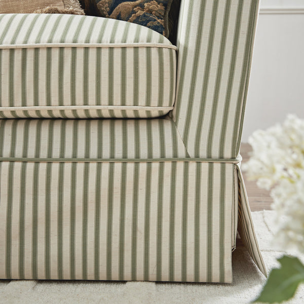 Fitz Skirted Large 3 - Seater Sofa, Sage Striped Linen Blend - daals