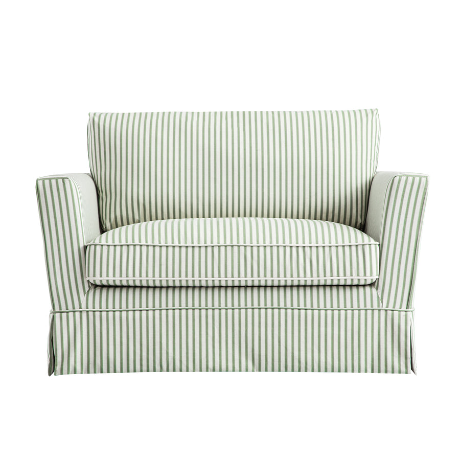 Fitz Skirted Loveseat, Sage Striped Linen Blend - daals