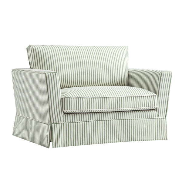 Fitz Skirted Loveseat, Sage Striped Linen Blend