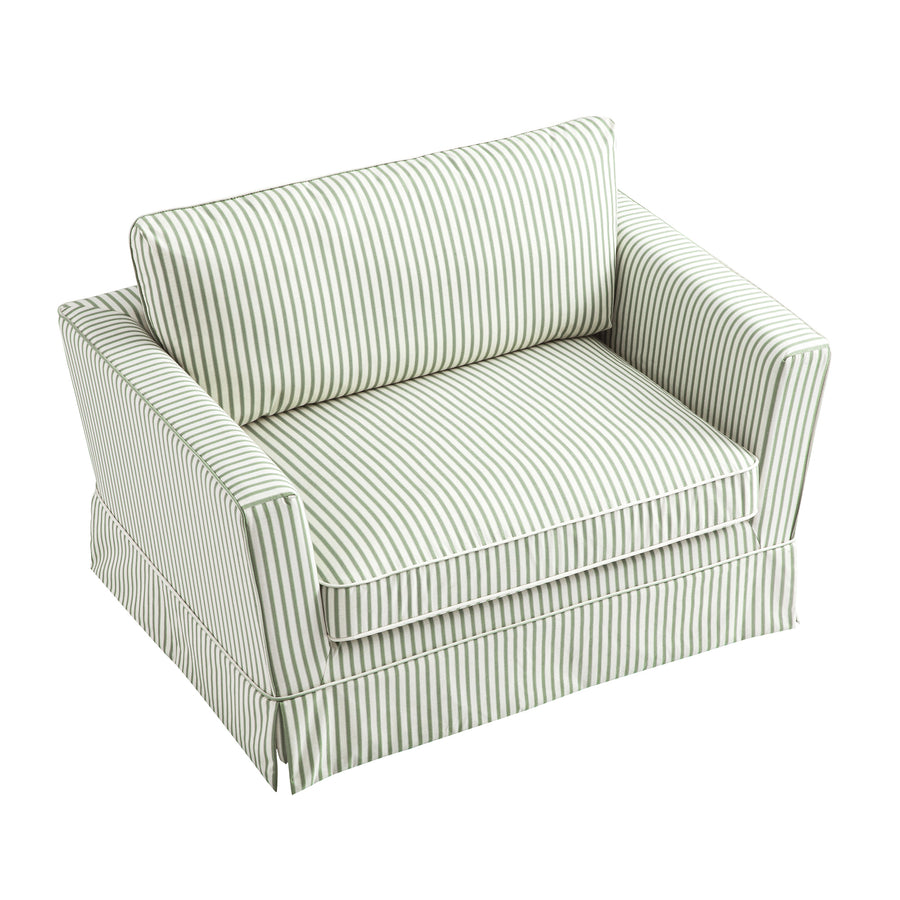 Fitz Skirted Loveseat, Sage Striped Linen Blend - daals
