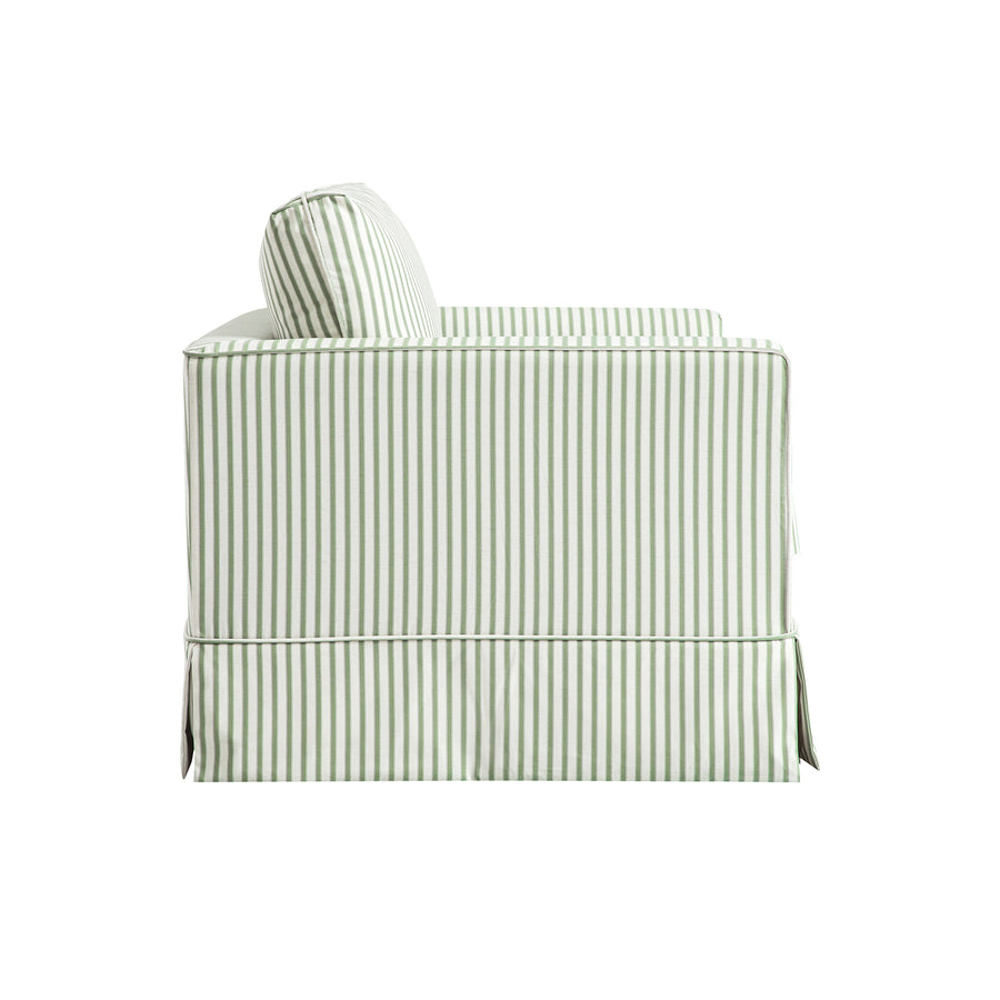 Fitz Skirted Loveseat, Sage Striped Linen Blend - daals