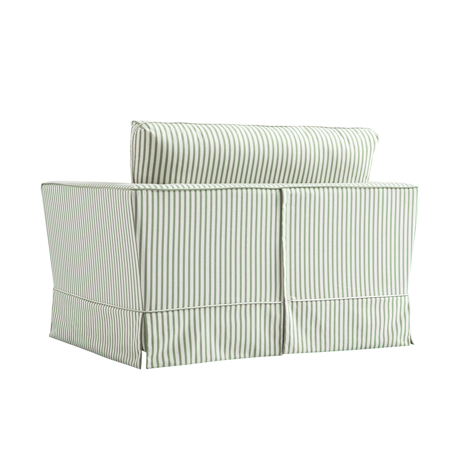 Fitz Skirted Loveseat, Sage Striped Linen Blend - daals