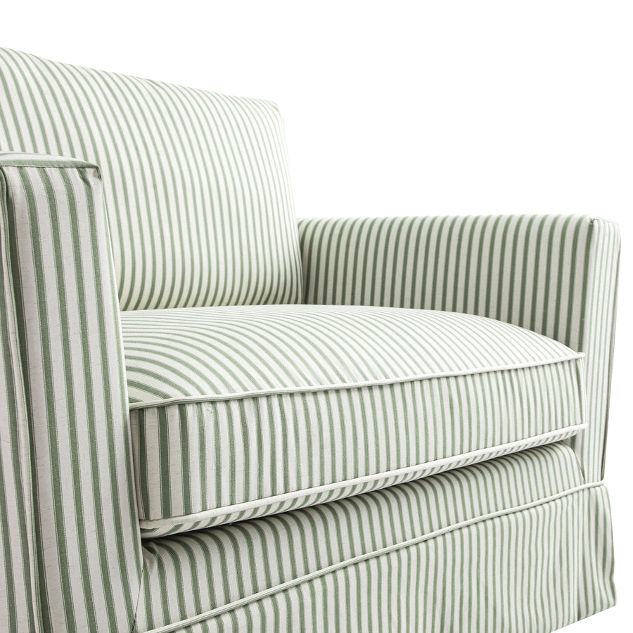 Fitz Skirted Loveseat, Sage Striped Linen Blend - daals