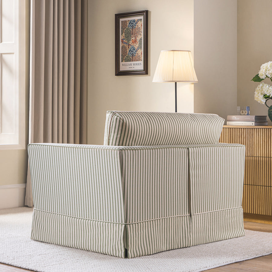 Fitz Skirted Loveseat, Sage Striped Linen Blend - daals