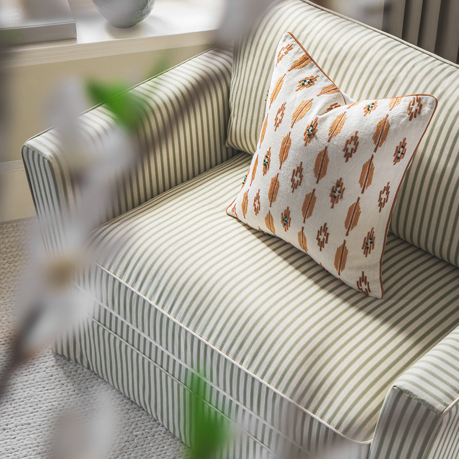 Fitz Skirted Loveseat, Sage Striped Linen Blend - daals