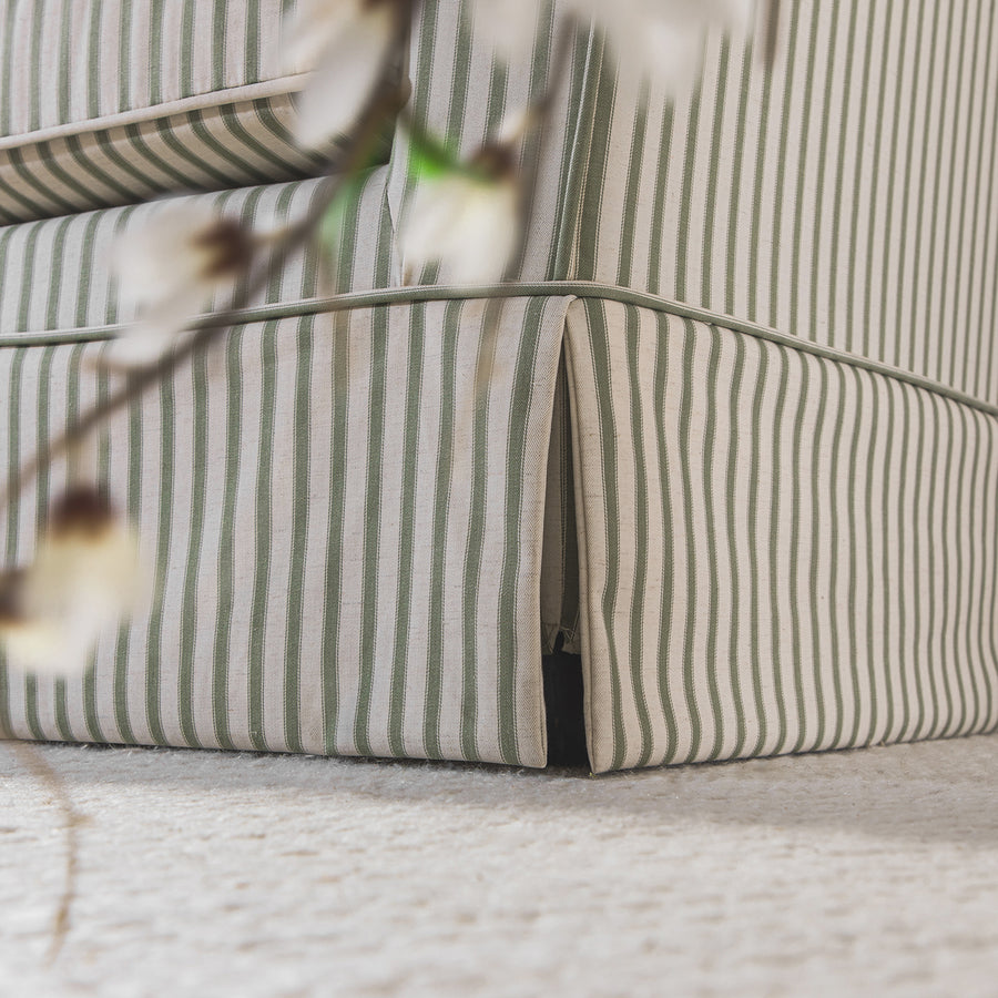 Fitz Skirted Loveseat, Sage Striped Linen Blend - daals