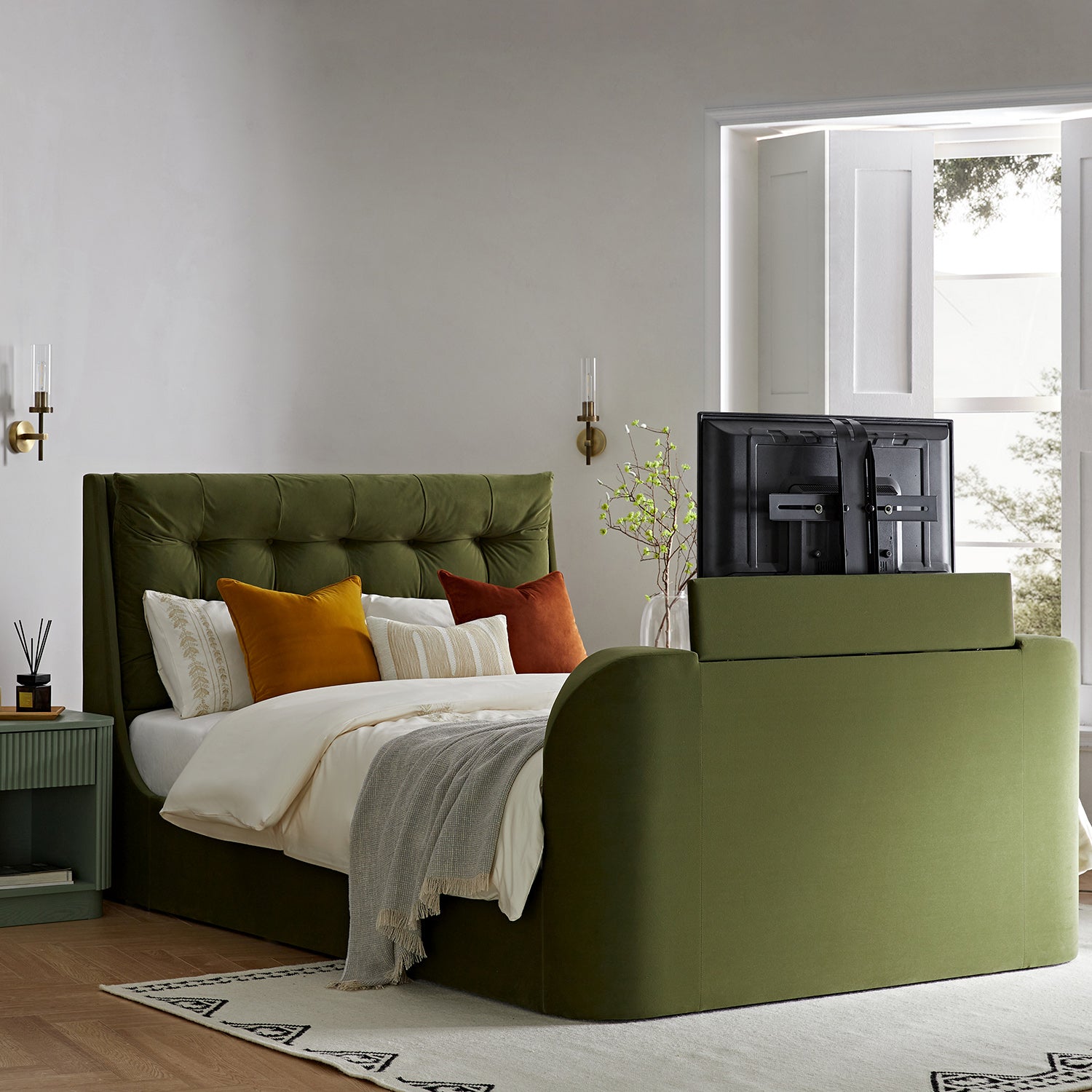 Hadley Moss Green Velvet Ottoman TV Bed
