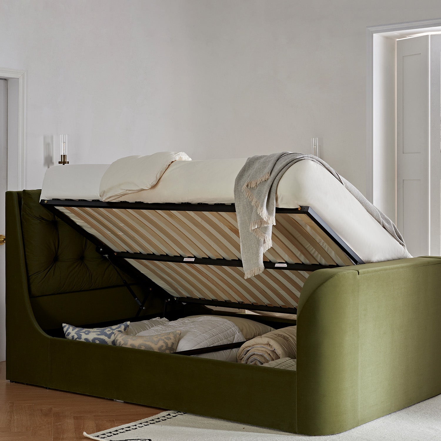 Hadley Moss Green Velvet Ottoman TV Bed