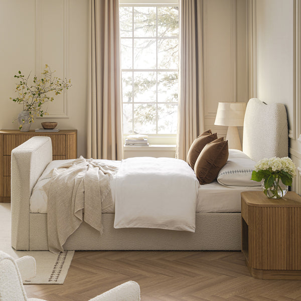 Egerie Curved Headboard Beige Boucle Ottoman TV Bed