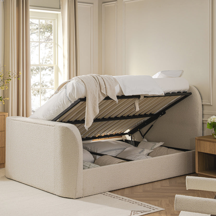 Egerie Curved Headboard Beige Boucle Ottoman TV Bed