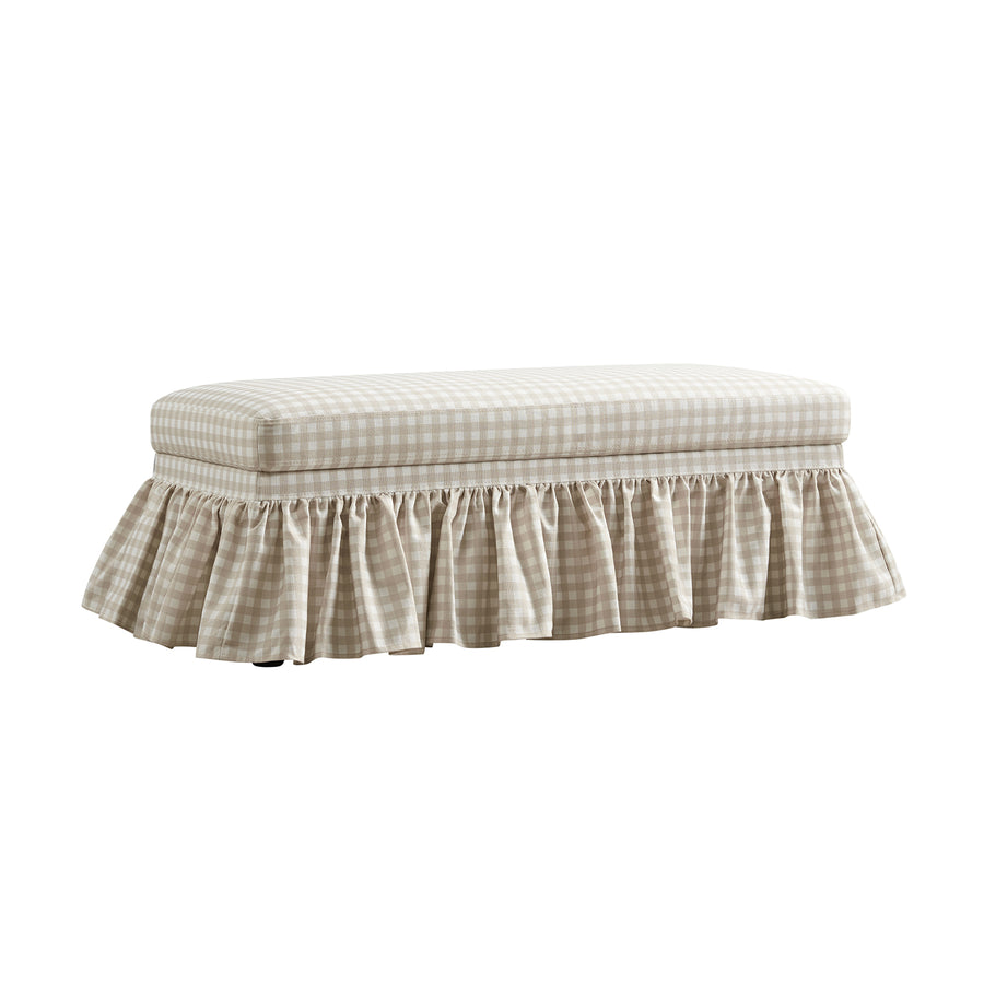 Celeste Ruffled Skirt Upholstered Storage Bench, Beige Gingham