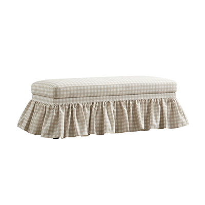 Celeste Ruffled Skirt Upholstered Storage Bench, Beige Gingham