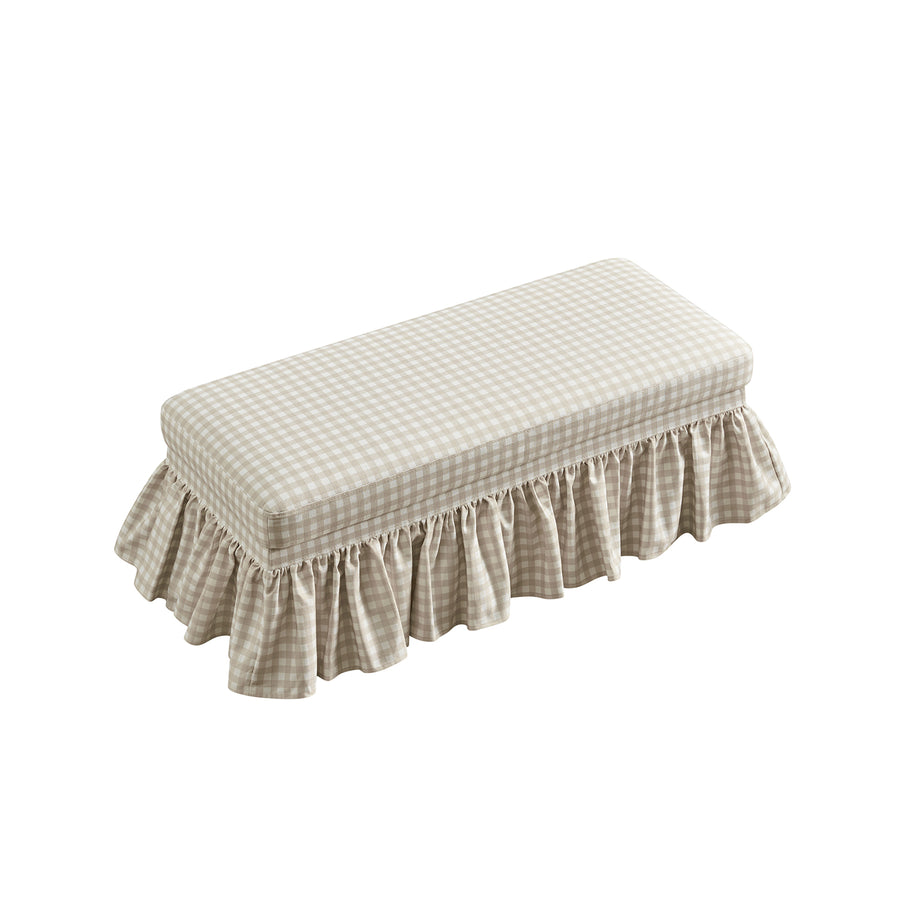 Celeste Ruffled Skirt Upholstered Storage Bench, Beige Gingham