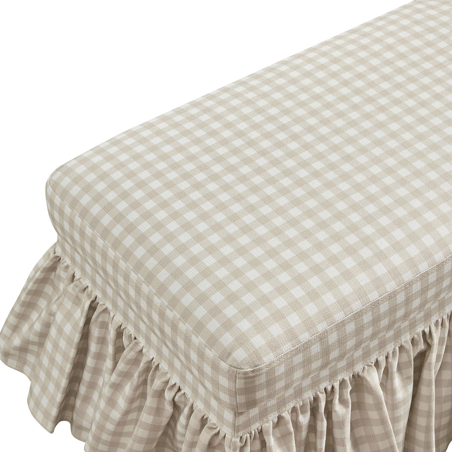 Celeste Ruffled Skirt Upholstered Storage Bench, Beige Gingham