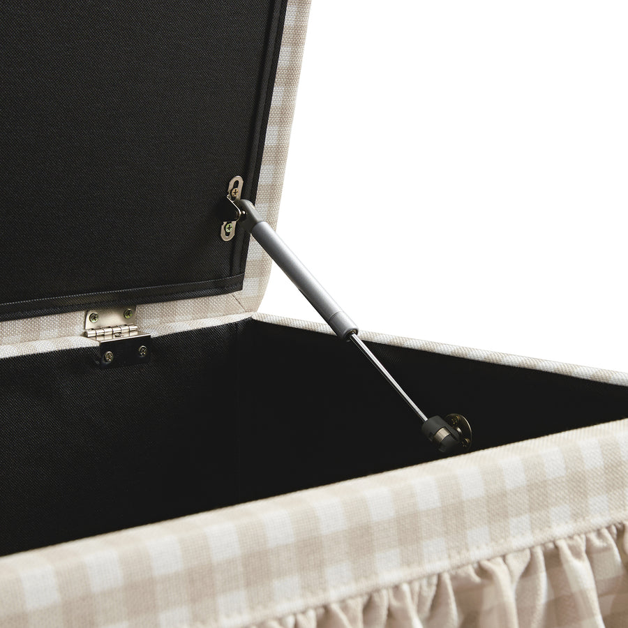 Celeste Ruffled Skirt Upholstered Storage Bench, Beige Gingham