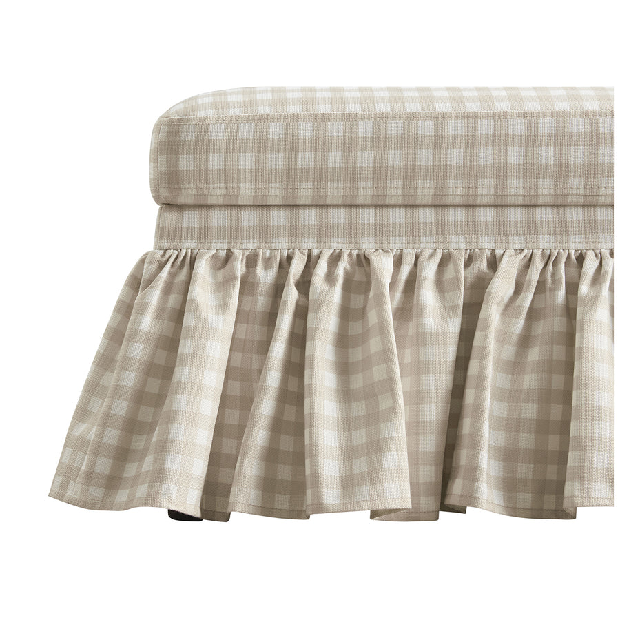 Celeste Ruffled Skirt Upholstered Storage Bench, Beige Gingham