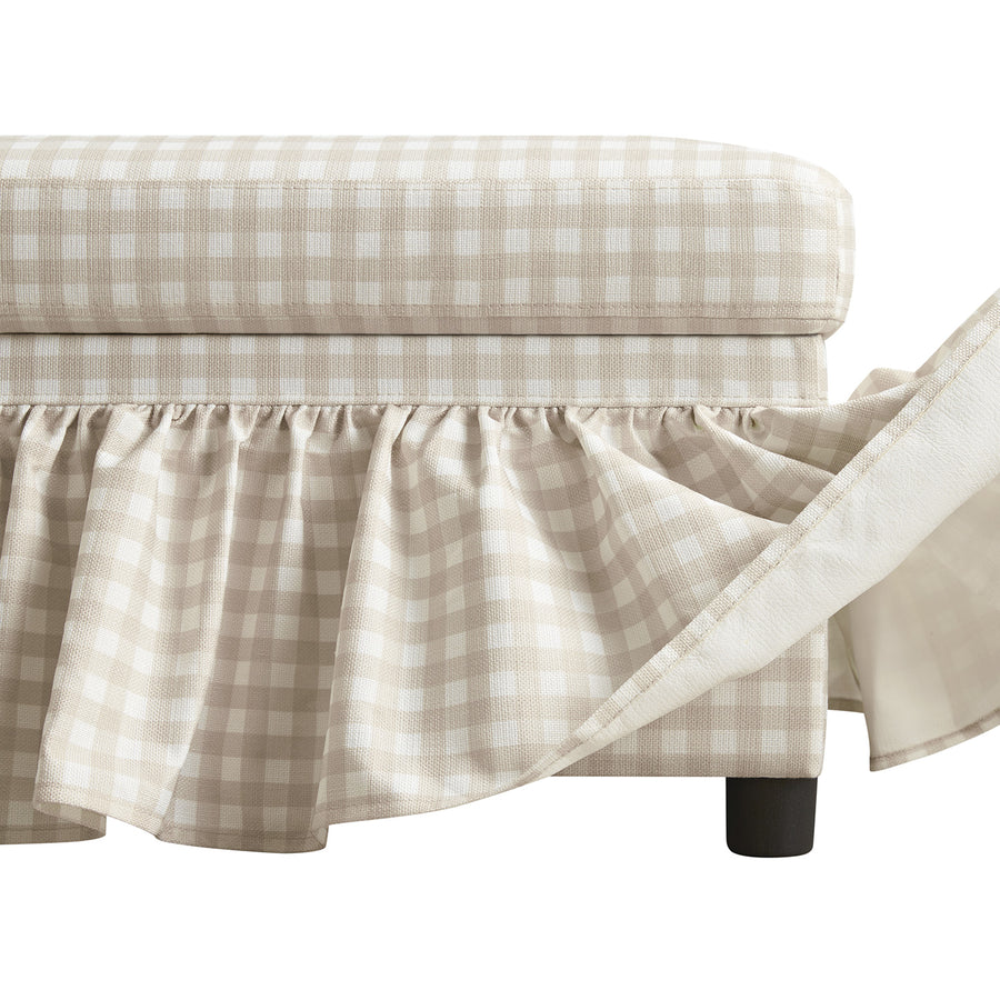 Celeste Ruffled Skirt Upholstered Storage Bench, Beige Gingham