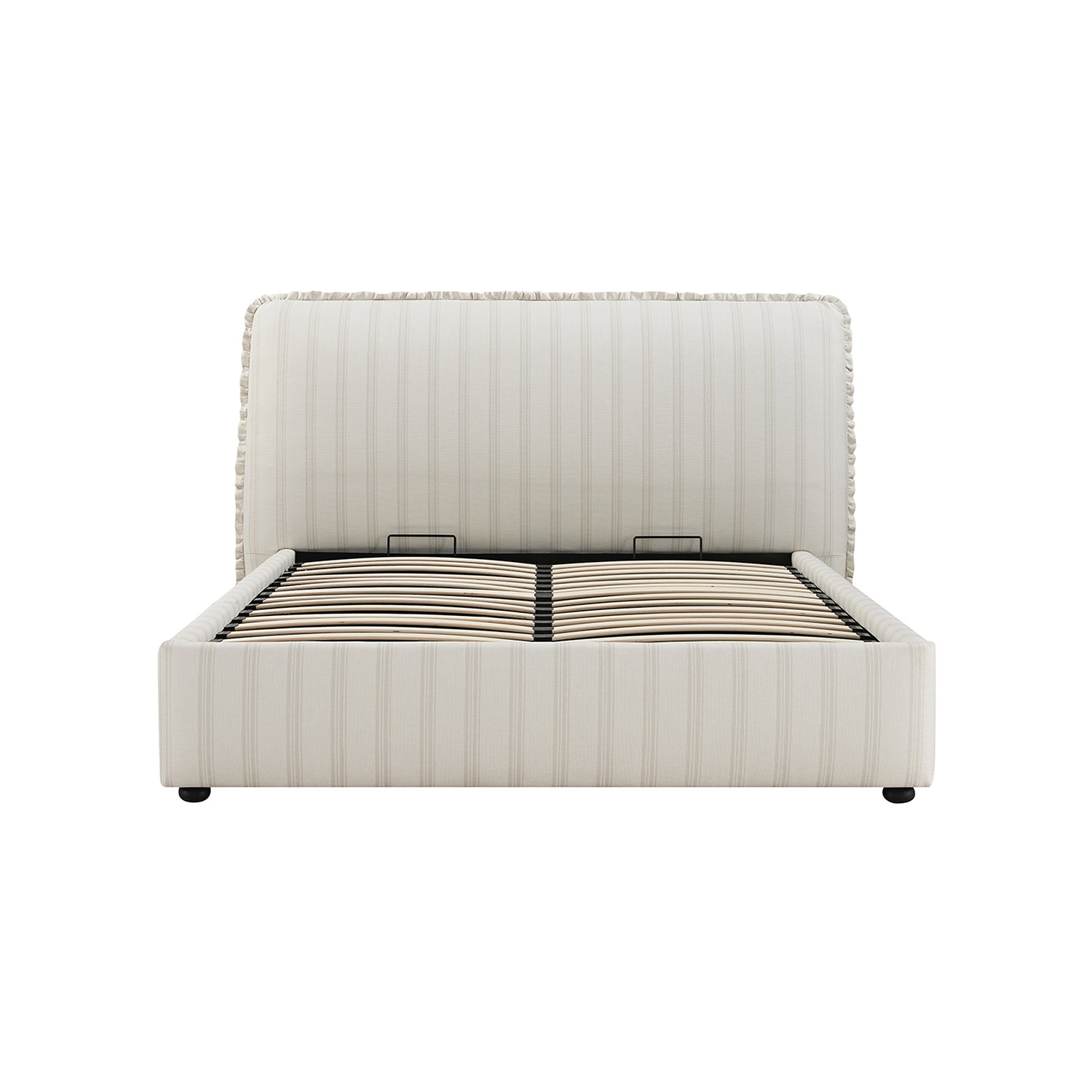Celeste Upholstered Storage Bed with Ruffled Headboard, Seashell Stripe
