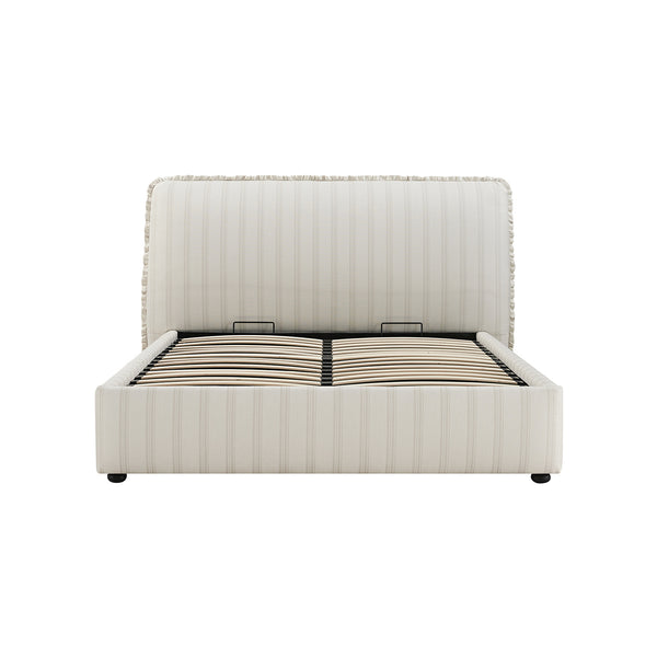 Celeste Upholstered Storage Bed with Ruffled Headboard, Seashell Stripe - daals
