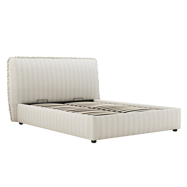 Celeste Upholstered Storage Bed with Ruffled Headboard, Seashell Stripe - daals