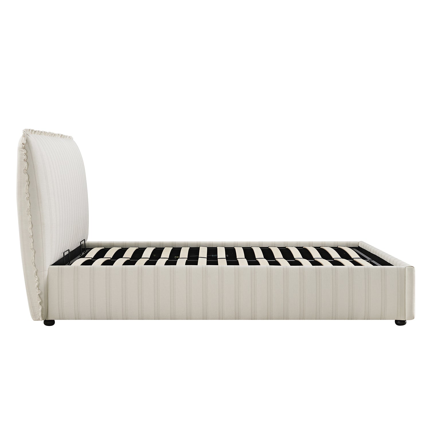 Celeste Upholstered Storage Bed with Ruffled Headboard, Seashell Stripe