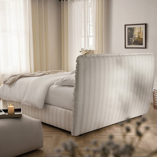Celeste Upholstered Storage Bed with Ruffled Headboard, Seashell Stripe - daals