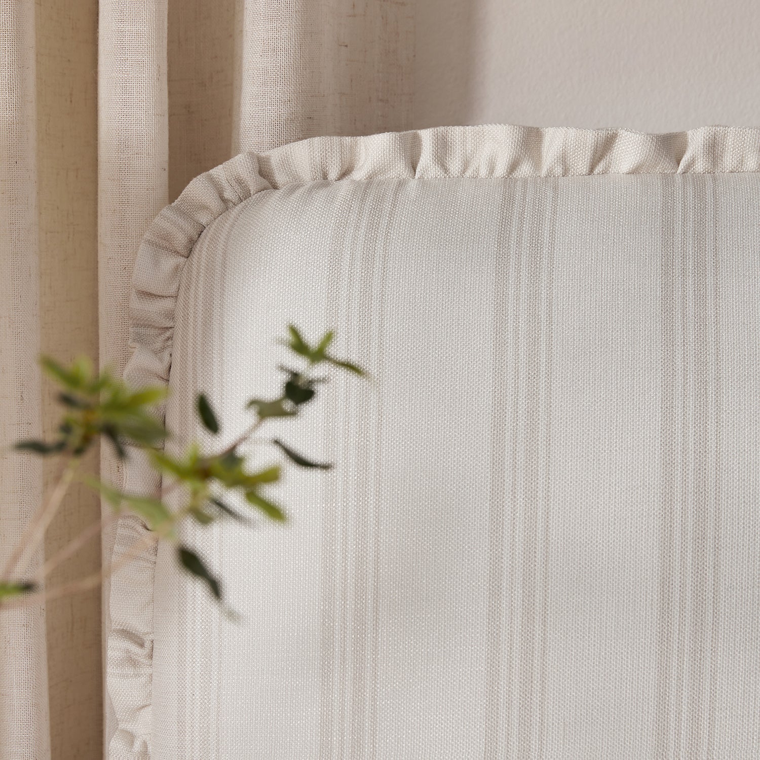 Celeste Upholstered Storage Bed with Ruffled Headboard, Seashell Stripe