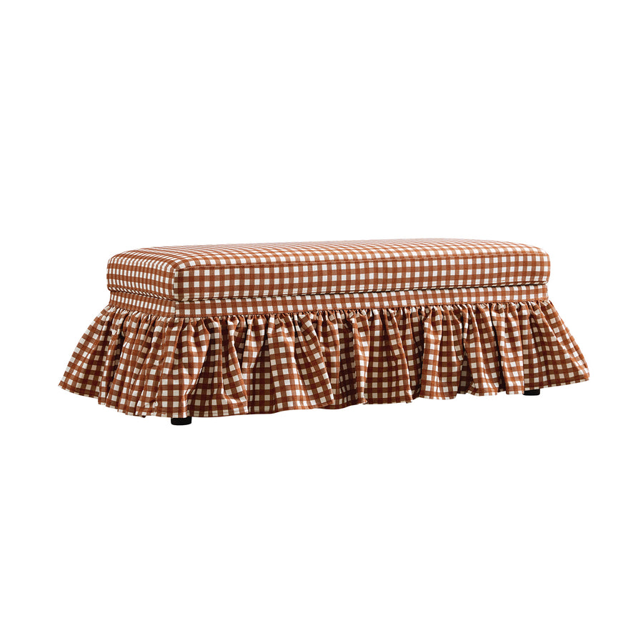 Celeste Ruffled Skirt Upholstered Storage Bench, Brick Gingham