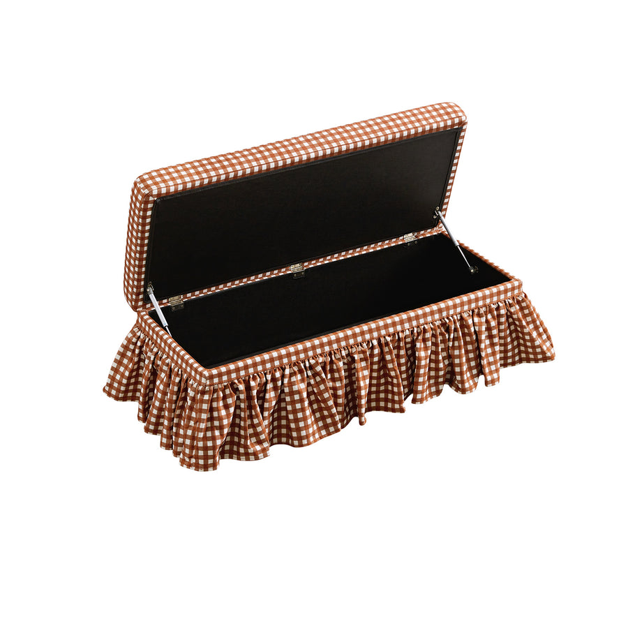 Celeste Ruffled Skirt Upholstered Storage Bench, Brick Gingham