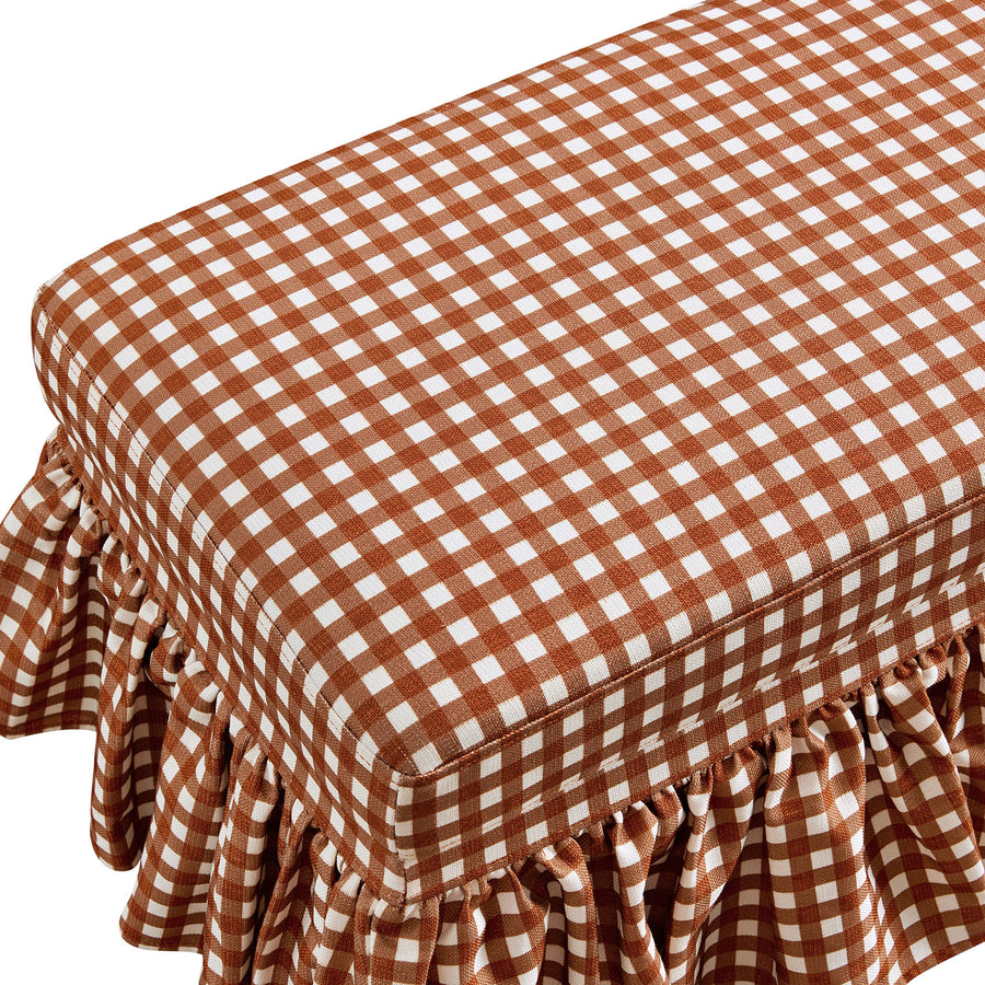 Celeste Ruffled Skirt Upholstered Storage Bench, Brick Gingham