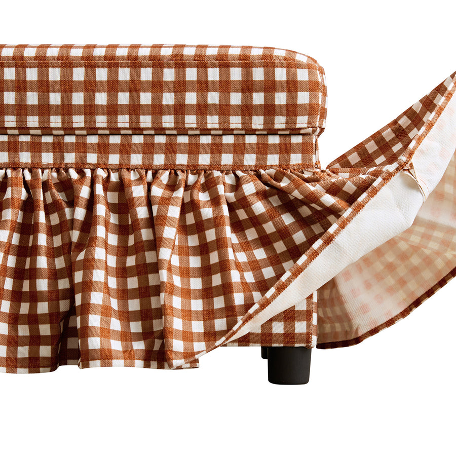 Celeste Ruffled Skirt Upholstered Storage Bench, Brick Gingham