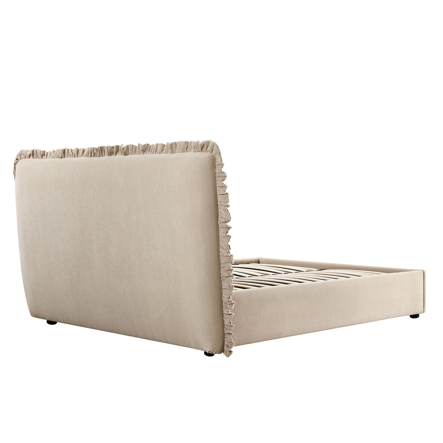 Celeste Upholstered Storage Bed with Ruffled Headboard, Fawn Chenille
