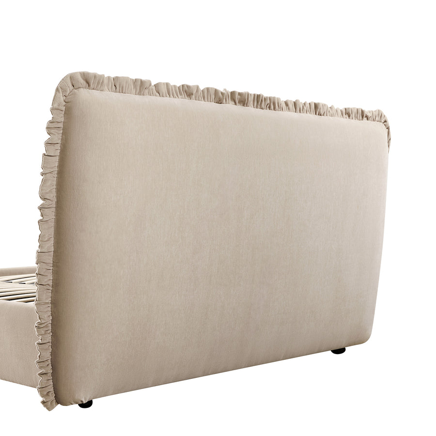 Celeste Upholstered Storage Bed with Ruffled Headboard, Fawn Chenille