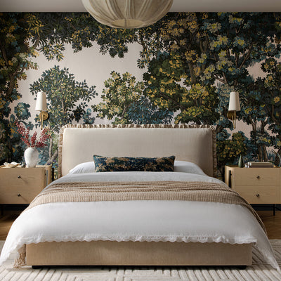 Celeste Upholstered Storage Bed with Ruffled Headboard, Fawn Chenille