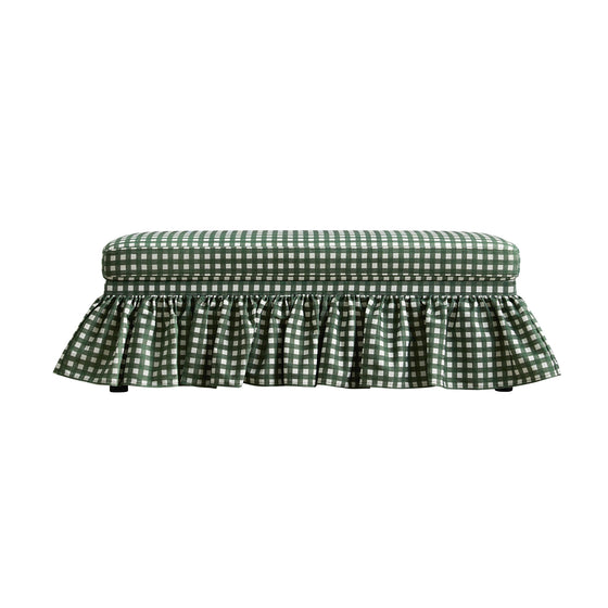 Celeste Ruffled Skirt Upholstered Storage Bench, Spruce Green Gingham
