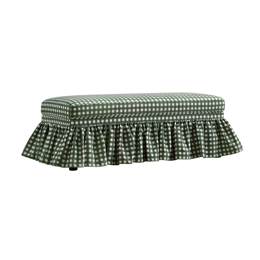 Celeste Ruffled Skirt Upholstered Storage Bench, Spruce Green Gingham - daals