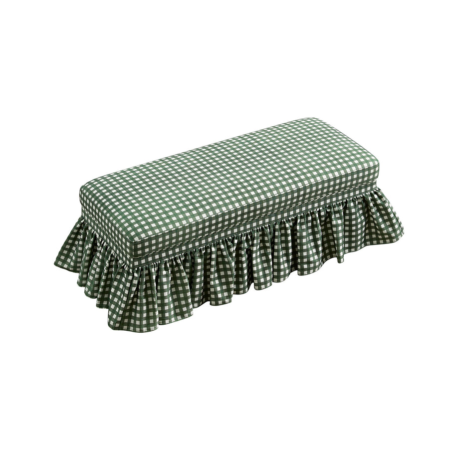 Celeste Ruffled Skirt Upholstered Storage Bench, Spruce Green Gingham - daals