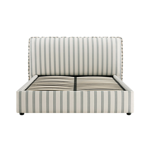 Celeste Upholstered Storage Bed with Ruffled Headboard, Laurel Green Stripe - daals