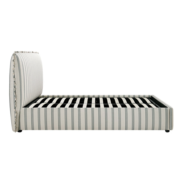 Celeste Upholstered Storage Bed with Ruffled Headboard, Laurel Green Stripe - daals