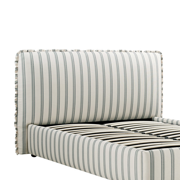 Celeste Upholstered Storage Bed with Ruffled Headboard, Laurel Green Stripe - daals