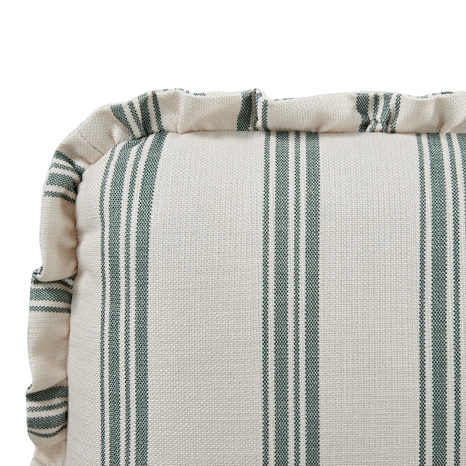 Celeste Upholstered Storage Bed with Ruffled Headboard, Laurel Green Stripe