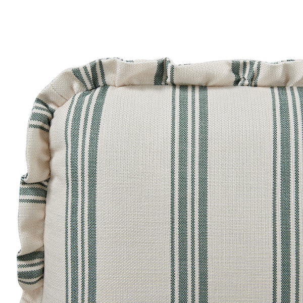 Celeste Upholstered Storage Bed with Ruffled Headboard, Laurel Green Stripe - daals