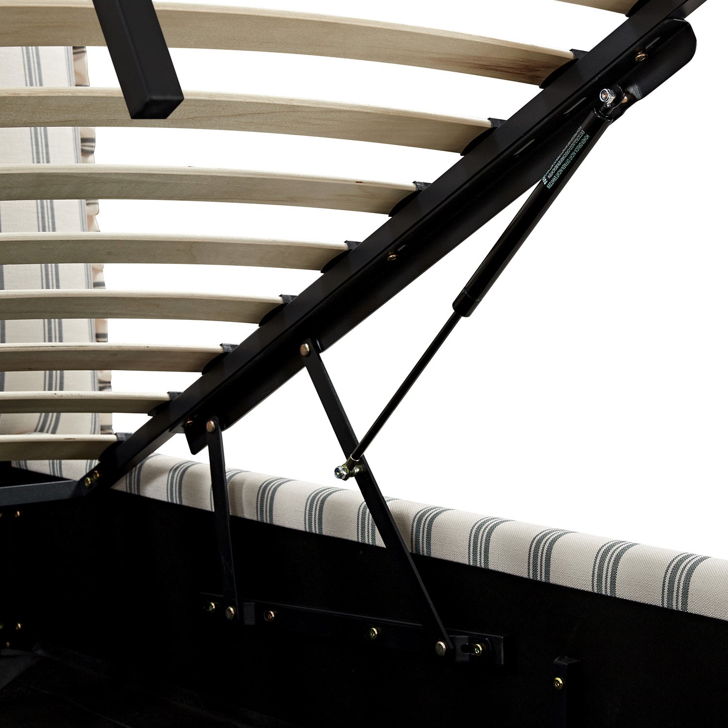 Celeste Upholstered Storage Bed with Ruffled Headboard, Laurel Green Stripe